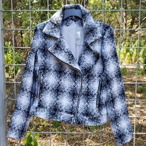NWT textured black and white moto style jacket L